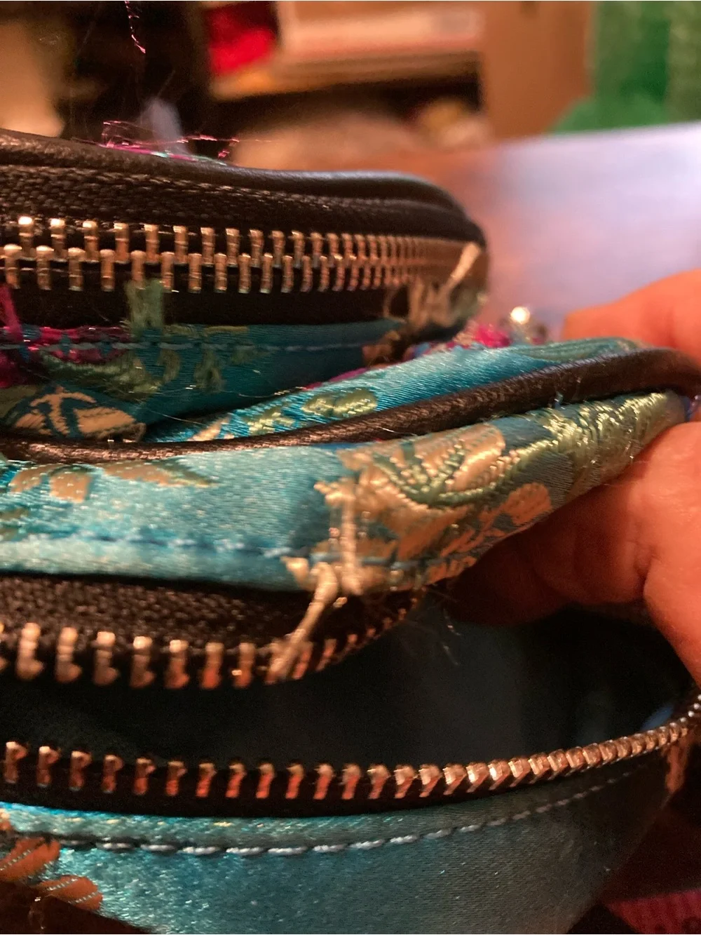 Blue Chinese style embroidered floral mini backpack